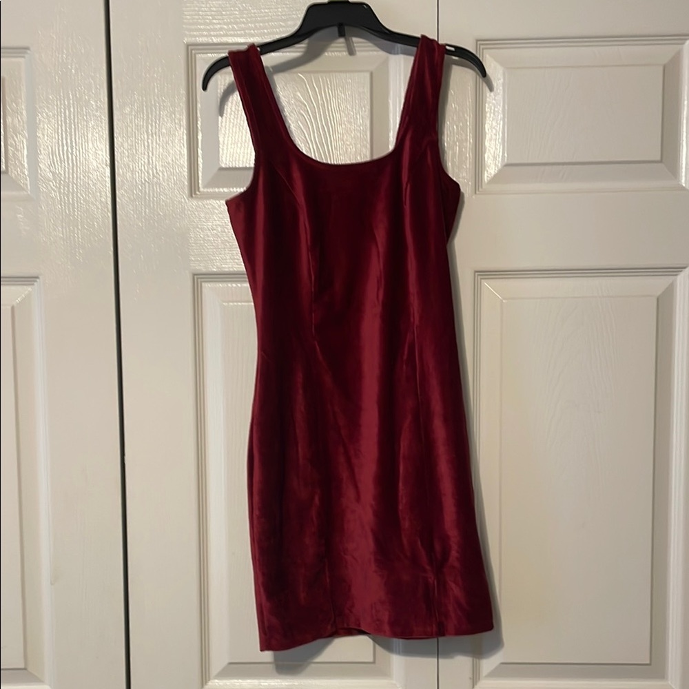 Velvet Red Ribbed Sleeveless Dress
